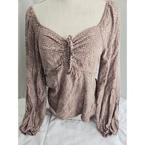 Urban Romantics L Boho Brown Smock Long Sleeve Blouse Indie Hippy Rayon Peasant